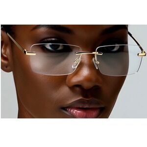 Frameless Glasses Gold Frame Clear Lens Lightweight Fashion Eyeglasses Women New
